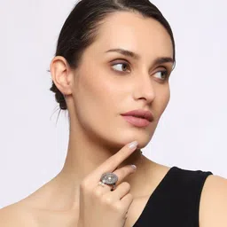 VENI Silver-Plated Beaded Oxidised Durga Finger Ring image 5