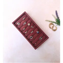 La Trove Premium Velvet Rings & Cufflinks Organizer Mini Jewellery Tray Dark pink-picture-21