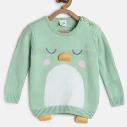 MINI KLUB Girls Green & White Quirky Printed Pullover image 1