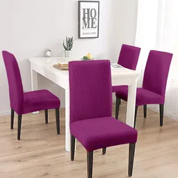 Cortina Magenta 4 Pieces Checked Jaquard Super Stretchy Chair Covers-picture-11