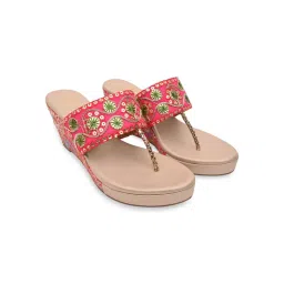 ROCIA Pink Women Ethnic Lace Wedges Heels image 2