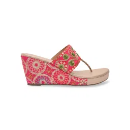 ROCIA Pink Women Ethnic Lace Wedges Heels image 3