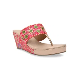 ROCIA Pink Women Ethnic Lace Wedges Heels image 4