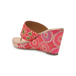ROCIA Pink Women Ethnic Lace Wedges Heels image 5