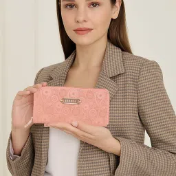 ESBEDA Peach Color Blossom Weave Wallet For Women-image-15