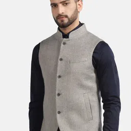 Blackberrys Woven Design Mandarin Collar Slim Fit Nehru Jacket image 4