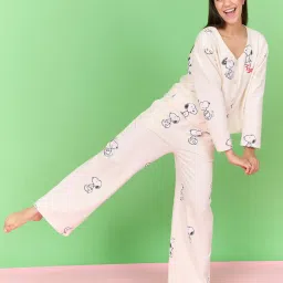 Sweet Dreams Womens Snoopy Front Open Top With Pyjama White-image-27
