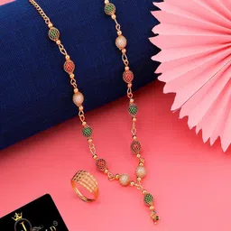 JEWEL WORLD Gold-Plated Beads-Studded & Beaded Mangalsutra With Ring-image-0