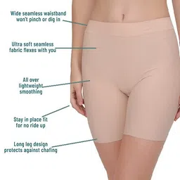 plumbury Women's Seamless Ice Silk Slip Shorts/Cycling Shorts/Under Skirt Shorts, Black/Beige, Size XL-XXL image 3