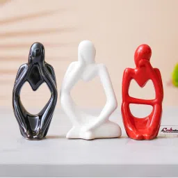 eCraftIndia Multi-Color Resin Decorative Thinking Human Figurines Statues (Pack Of 3) image 1