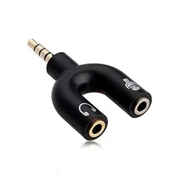 RASHRI ; One For All U01 Black 3.5mm U Shape 3 Pin 1 Male to 2 Female EP Stereo Jack Audio Mic Splitter Headset Connector Adapter Compatible with All Mobile Device Phone Converter image 1