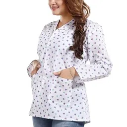 abrav Women's Floral Print Cotton Sun Coat/Summer Coat, Full Sleeves, White Pattern, Two Front Pockets image 3