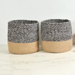 Homefab India Coffee-Brown & Beige 2 Pieces Braided Woven Cotton Planter Baskets-image-9