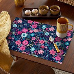 AEROHAVEN Blue & Pink Set Of 4 Floral Printed Cotton Table Placemats-picture-3