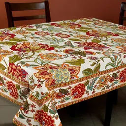 TARAN LIVING Red Floral Cotton 4-Seater Table Cover-picture-25