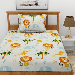 MORADO Cream-Coloured Cartoon Characters Cotton 210 TC Single Bedsheet Set-1.52m x 2.28m-picture-17