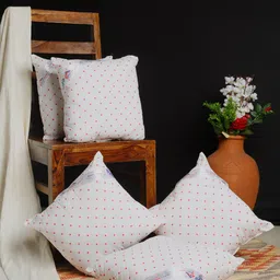 HOSTA HOMES Set Of 5 White & Red Printed Square Cushion Inserts-picture-37
