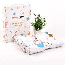 Moms Home Infant Kids Pack of 4 Conversational Printed Organic Cotton Muslin Swaddles-picture-2