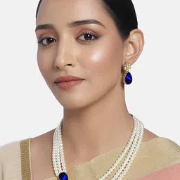 I Jewels Gold-Plated Blue Artificial Stones & Beads-Studded Jewellery Set-picture-16