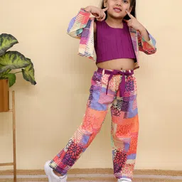 Superminis Girls Round Neck Pure Cotton Top With Trousers & Jacket-image-43