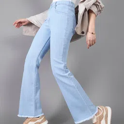 DOLCE CRUDO Women Bootcut High-Rise Heavy Fade Stretchable Jeans-image-9