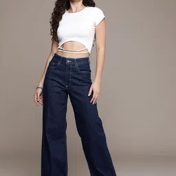 The Roadster Life Co. Women Baggy Blue Wide Leg High-Rise Stretchable Jeans-picture-32