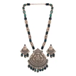 I Jewels Silver-Plated Polka Kundan Stone-Studded And Beaded Jewellery Set image 3