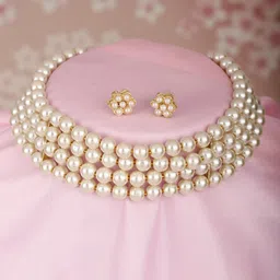 Shining Diva Gold-Plated Pearls-Beaded Necklace With Earrings-picture-33