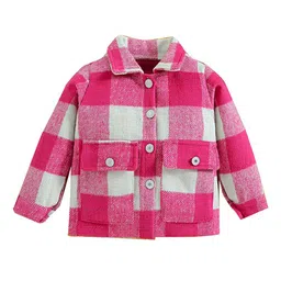 StyleCast Girls Pink Checked Shirt Collar Windcheater Cotton Tailored Jacket-picture-57