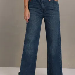 u.s. polo assn. women U S Polo Assn Women Navy Blue Wide Leg High-Rise Light Fade Stretchable Jeans image 1