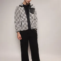 Campus Sutra Buffalo Checked Windcheater Faux Fur Trim Tailored Jacket image 5