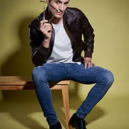 Tortoise Leather Lightweight Bomber Jacket image 2