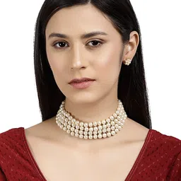 Shining Diva Gold-Plated Pearls-Beaded Necklace With Earrings image 5