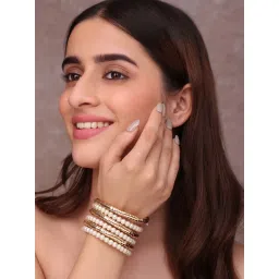 ToniQ Golden Imitation Pearl Stacked Bracelet image 2