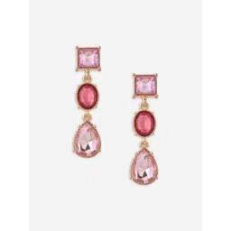 ToniQ Pink and Red Stone Studded Drop Earrings image 4