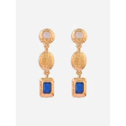 ToniQ Gold Plated Textured Drop Blue Stone Drop Earrings image 4