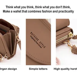 syga Women Phone Bag Ladies Wallet PU Leather Cell Phone Purse Mini Shoulder Bag with Strap Card Slots (Brown, Forever Hengshang) image 3