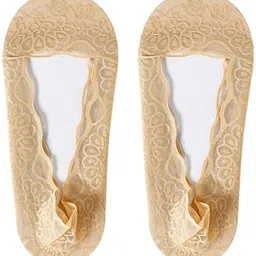 ramanuja - fashion as unique as you are. RAMANUJA - Anti-skid Lace No Show Socks/Foot Cover for Women/Girls Beige (Pack of 3) image 2