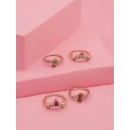 ToniQ Warm Golden Multi-Colour Stone Stacking Rings (Pack of 4) image 1