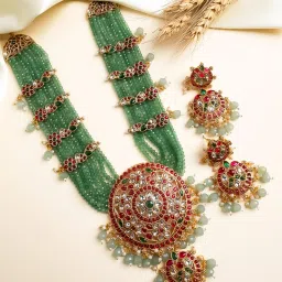 STILEADDA Multi-Color Kemp Jadau Haram Necklace & Earrings Set image 1