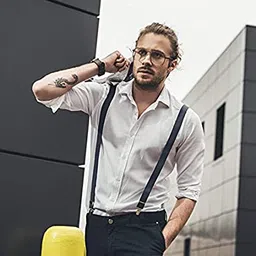 dressify Men's/Boy's Fabric Solid Suspenders Black Color image 3