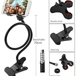 xgmo XGMO® Metal Lazy Mobile Phone Holder Mount Stand | Flexible | Portable - Foldable | 360 Degree |Heavy Duty |Gooseneck Long Arm Clip Compatible With All Smartphones Size Upto 6.5" to Watch Movies, Youtube, Videos Attend Online Classes, Seminar Etc - (Black) image 2