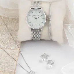 JOKER & WITCH Women Silver-Toned & White Honeydew Love Stack Watch Gift Set-picture-27