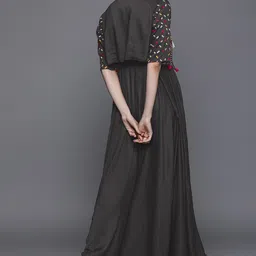 Inddus Charcoal Grey Embroidered Gown with Heavy Embroidered Jacket image 5