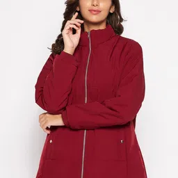 Cantabil Women Maroon Longline Padded Jacket-image-76