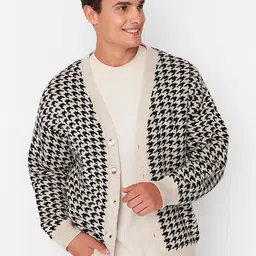 Trendyol Men Beige Black Geometric Tailored Jacket image 1