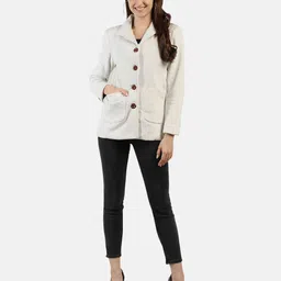 Dlanxa Women White Solid Fleece Tailored Jacket-picture-11