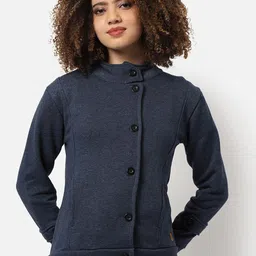 Campus Sutra Women Blue Washed Windcheater Outdoor Tailored Jacket-image-71