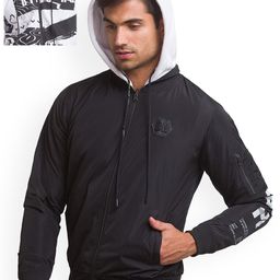Being Human Men Black Longline Bomber with Patchwork Jacket-picture-37