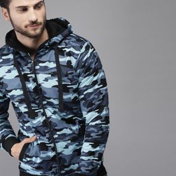 Campus Sutra Men Blue Camouflage Windcheater Outdoor Bomber Jacket-picture-48